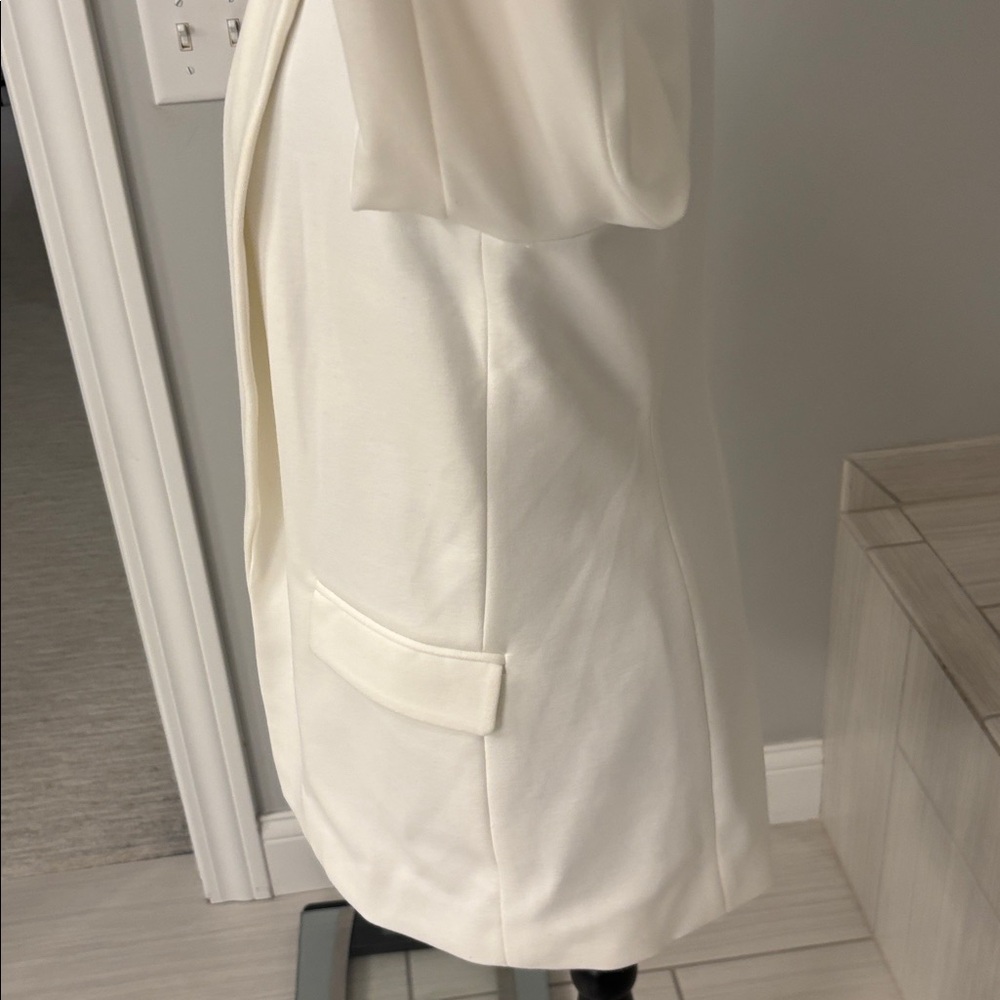 Women's Cream Open-Front Blazer Jacket with cuffed sleeves - Picture 8 of 11